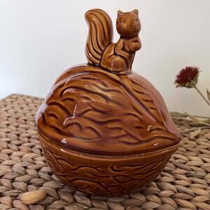 Ceramic Squirrel Bowl & Lid For Nuts Candy Trinkets Vintage Made in Taiwan ROC